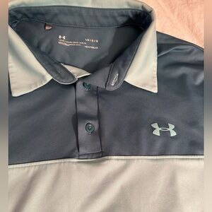 UNDER ARMOUR golf polo heat gear teal blue color block size large work athletic